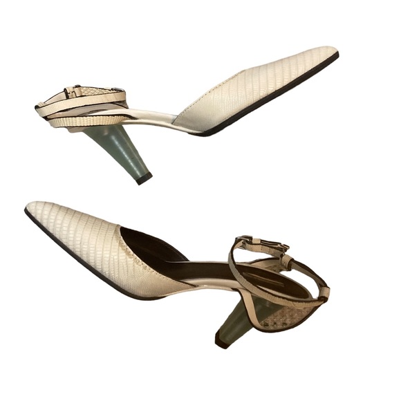 Calvin Klein Cream Embossed Heels with light green lucite heel- Size 9 - Picture 2 of 7